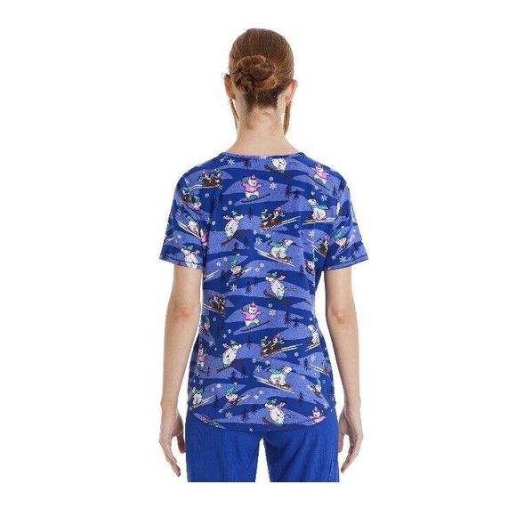 Scrubstar Scrub Top Shirt XL Women Chillin Christmas Winter Bear Blue Pockets - Picture 2 of 5